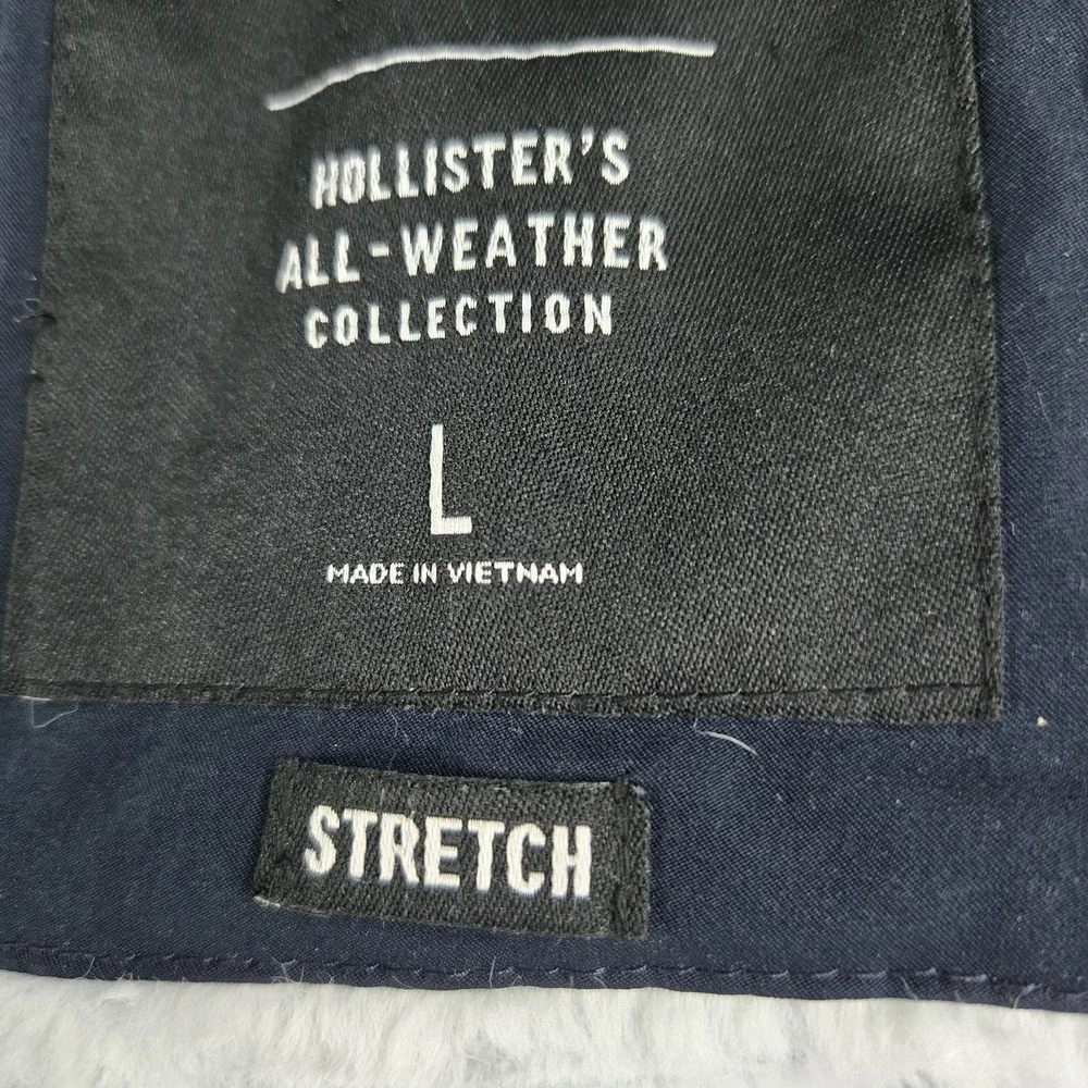 Hollister Women Jacket L Navy Windbreaker‎ Logo All Weather Hooded Zipper